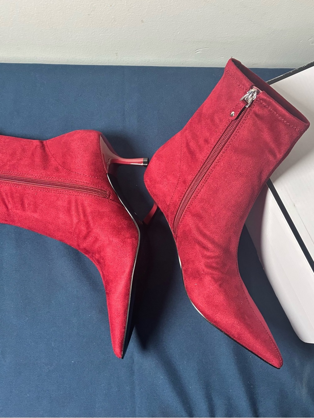 GUESS Crimson Red Suede Pointed Toe Ankle Boots